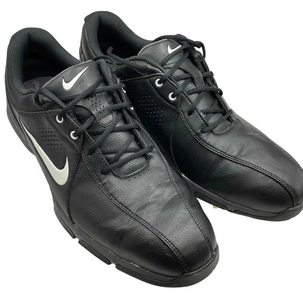 Nike Golf‎ Heritage Mens Size 11 Black Leather White Spiked Shoes 628527-002
